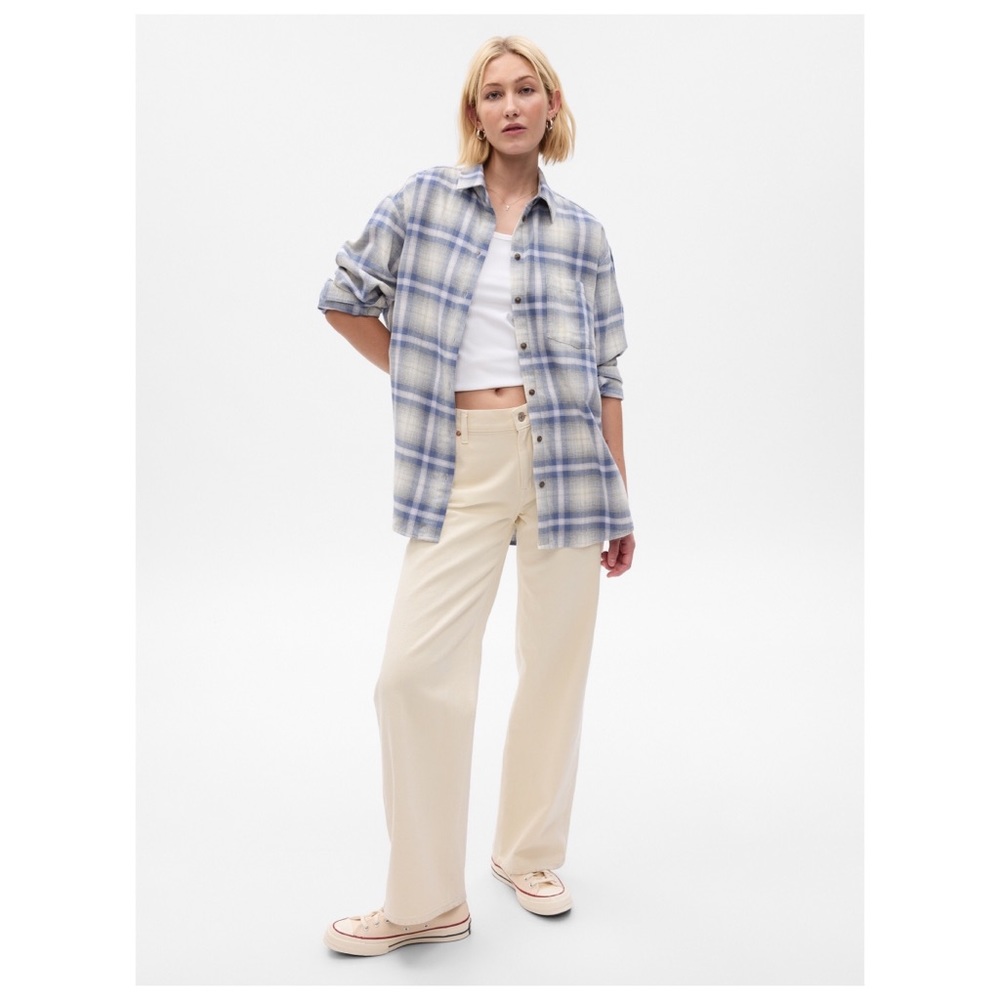Gap Flannel Big Shirt | Blue & Grey Plaid | M